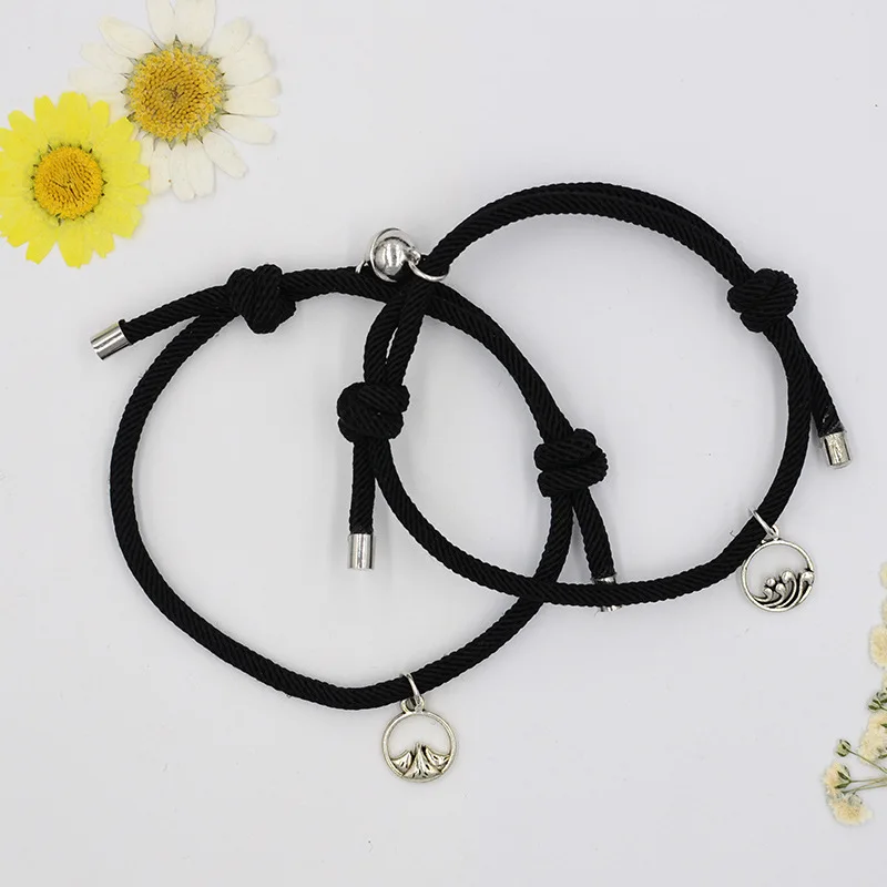 2pc Romantic Magnet Couple Bracelet Adjustable Matching Braclet Rope Black White Round Magentic Braslet Gift For Lover