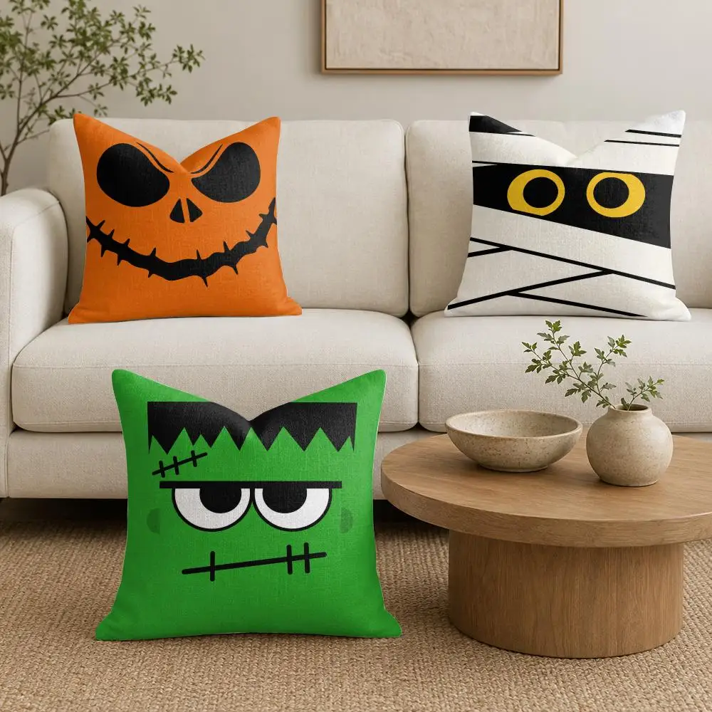 Halloween ghostly Cushion Cover Organic Linen Throw Pillow Cover - Double-Sided Print Breathable Cushion Case Home Decor