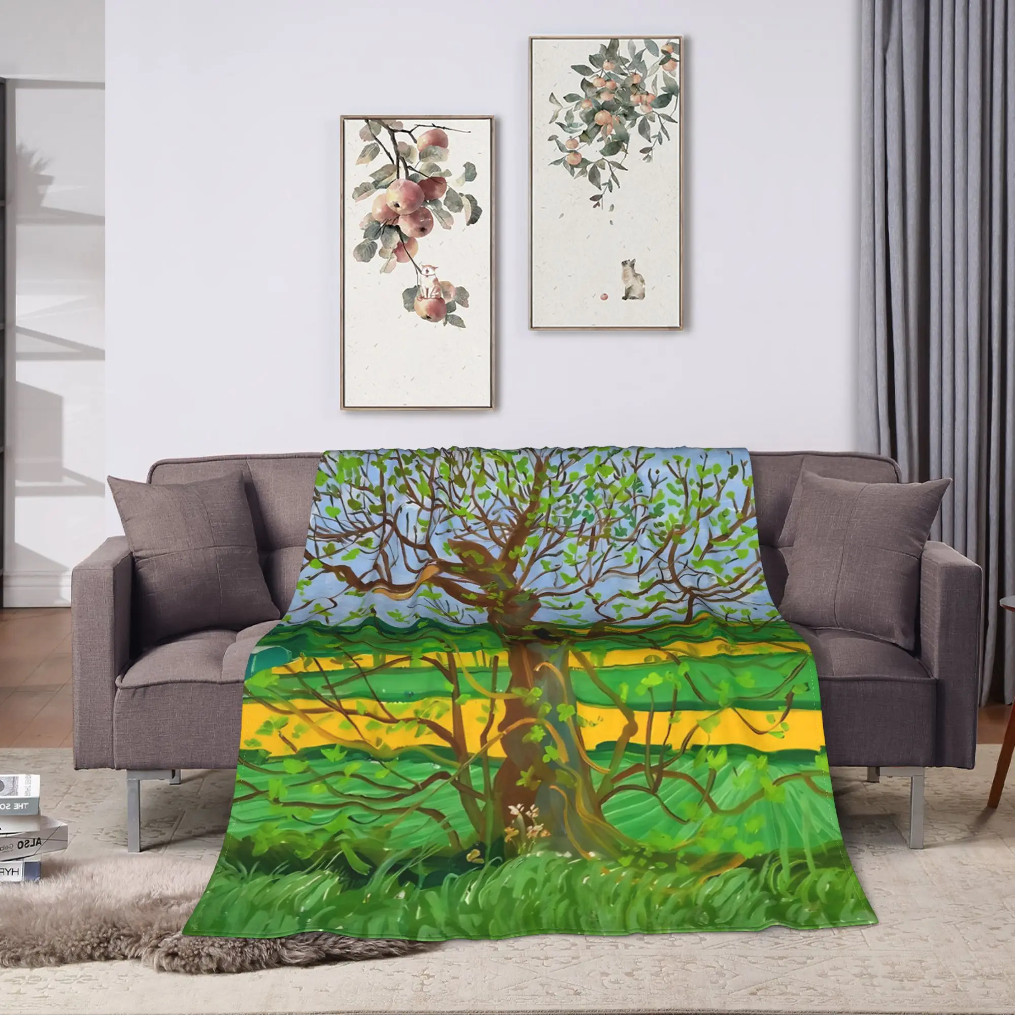 David Hockney Early Spring Lone Tree Blanket Quality Soft  Throw Blanket Winter Girls Boys Living Room Fashion Bedspread