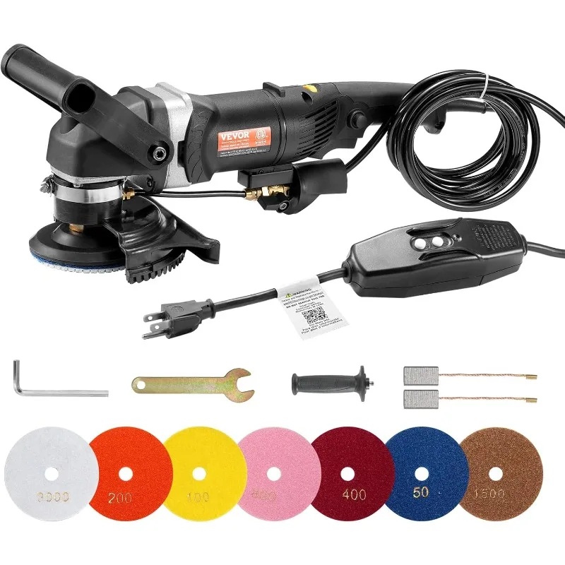 

VEVOR Wet Polisher 800W, 4" Concrete Grinder with 6 Variable Speed and 7 Polishing Kits, Wet Grinder Machine for Marble, Granite