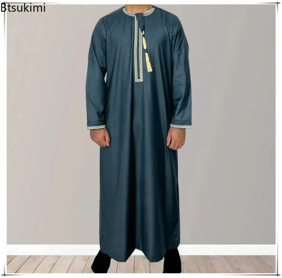 New  Muslim Fashion Abayas for Men Long Sleeve Pullover Dress Robes Daffah Jubba Thobe Pakistan Saudi Arab Kaftan Islam Clothing