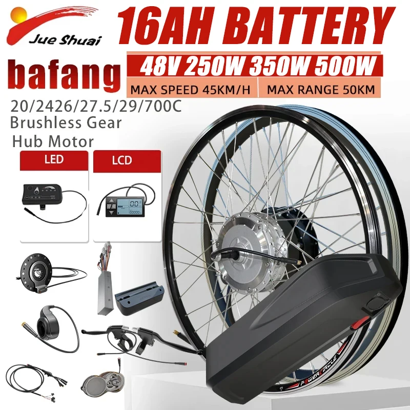 BAFANG 36/48V 350w /500W 20 26 27.5 700C Electric Bike Conversion Kit with 16AH Battery Front Rear Hub Motor Freewheel Wheel