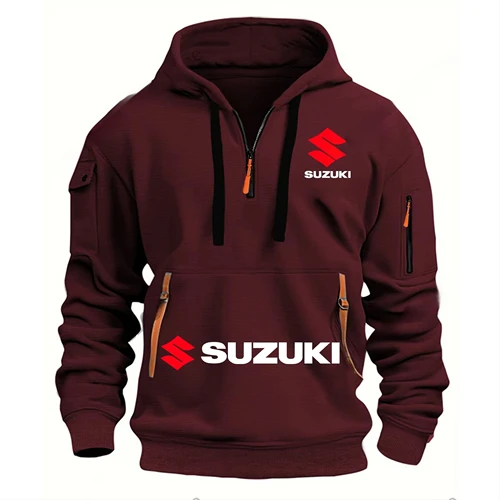 Imagen 2 del producto Traje de motociclismo al aire libre con capucha Suzuki para hombre: estilo suave, cómodo, transpirable, elegante otoño/invierno