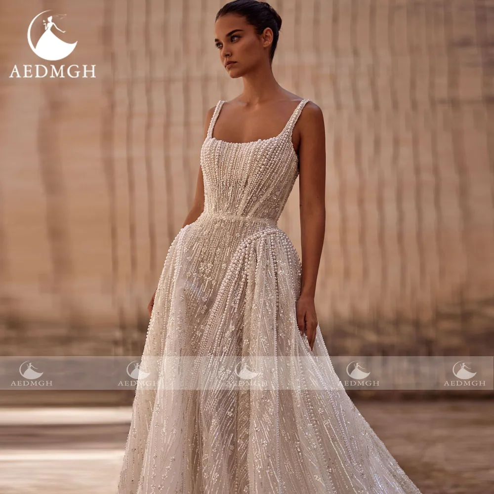 Aedmgh A-Line Delicate Wedding Dresses Spaghetti Straps Vestido De Novia Lace Beaded Sequined Exquisite Custom Made Bridal Gowns