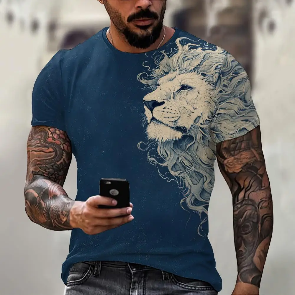 Tiger T-Shirt For Men Animal Lion 3D Print Men\'s Shirt Summer Short Sleeved  Male Pullover Oversized Top Casual Men\'S Clothing