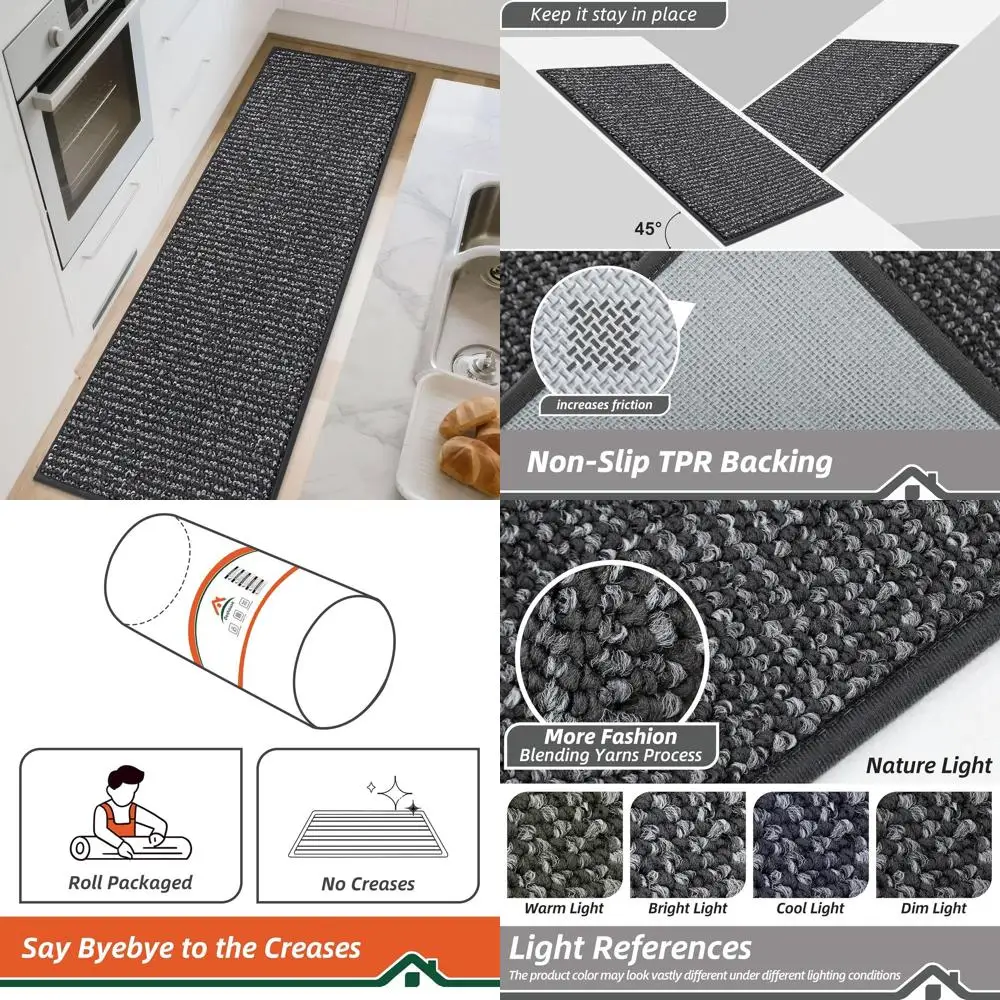 

24x72 Non-Slip Absorbent Kitchen Runner, Stain-Resistant Mat, Washable for Kitchen, Hallway, Laundry & Sink, Charcoal