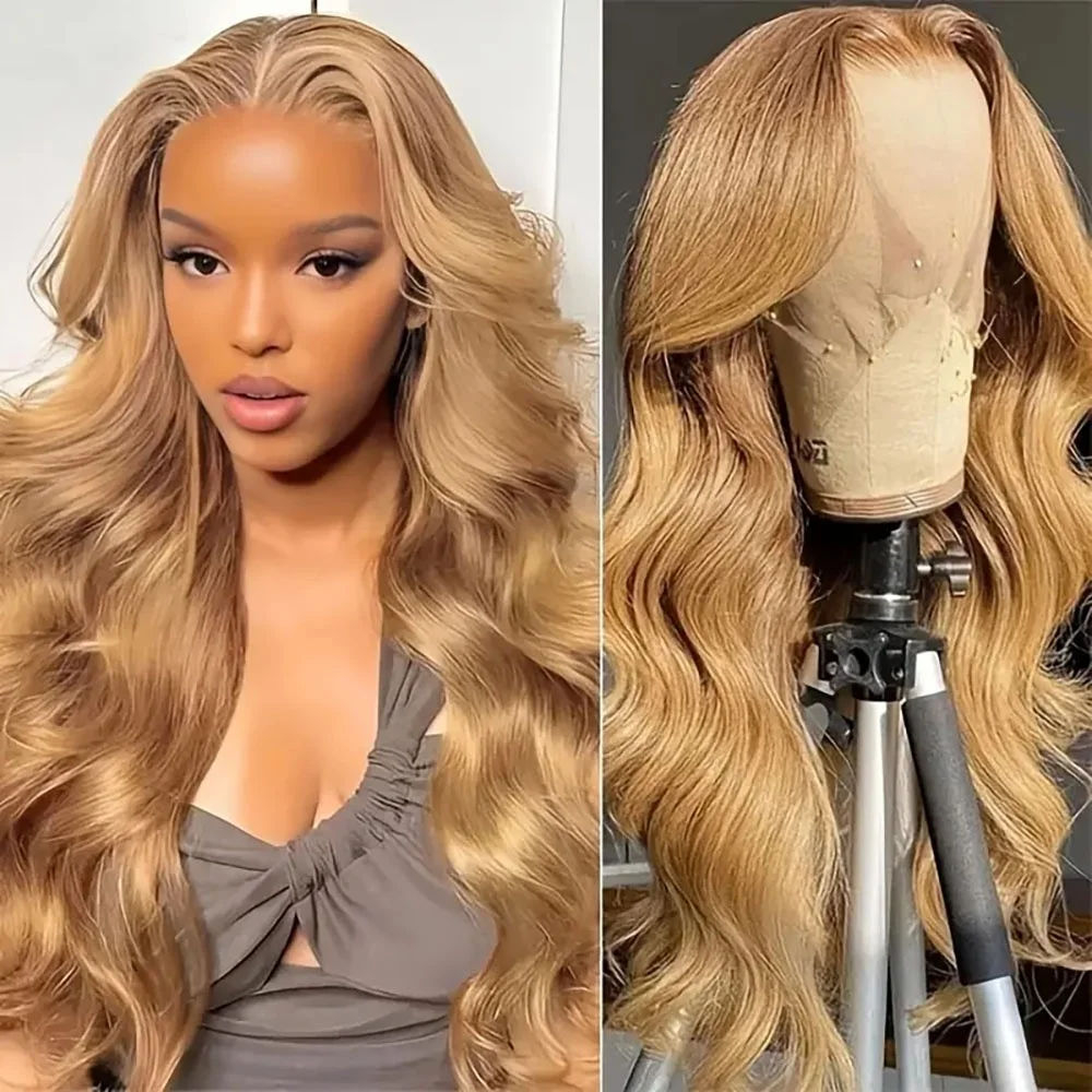 

Body Wave13×6 Honey Blonde Lace Front Human Hair Wigs Transparent 220Density Pre Plucked With Baby Hair Frontal Wig For Women27#