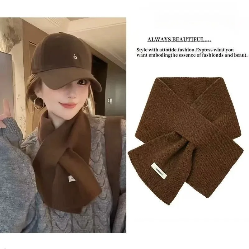 Women's Solid Color 100% Pure Wool Scarf Thick Korean‑Style Pull‑Through Neck Warmer Warm Versatile Casual Neckwear for Winter