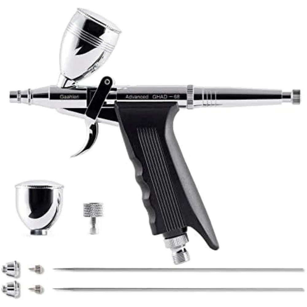 

Airbrush Kit, Airbrush Gun Dual Action Gravity Feed Set, 0.38 & 0.5mm Needles, 1/2 & 1/4 OZ Fluid Cup, Multi-Purpose Air Brush