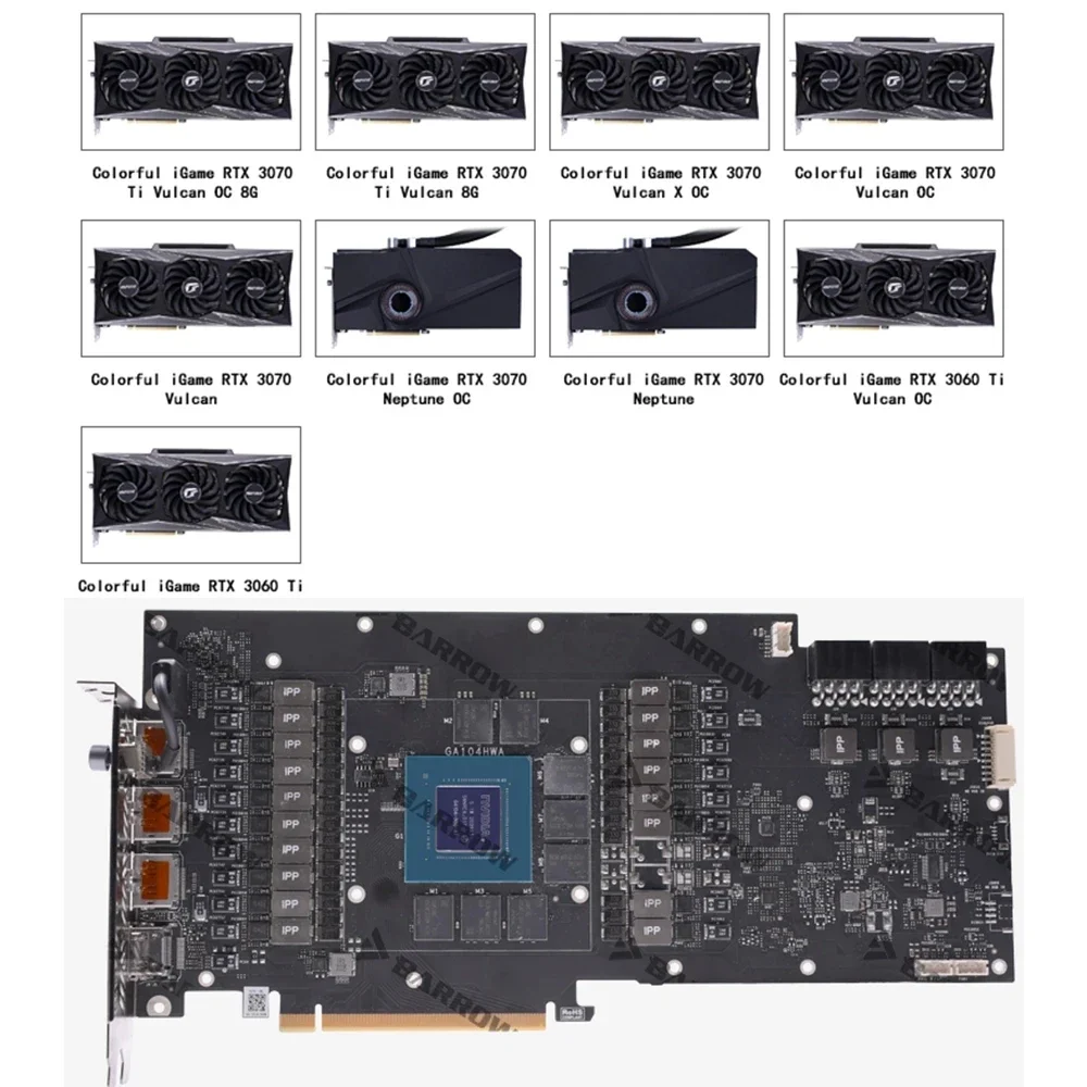 Imagem -06 - Barrow-bloco de Água Gpu para Placa Gráfica Colorida Igame Rtx 3070 3070ti 3060ti Vulcano 5v Argb 3pin Bs-coi3070-pa