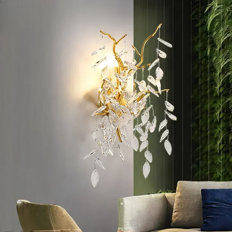 

Luxury Living Room Wall Lamp Light Gold Sconce TV Backdrop Wall Lights European Light Crystal Decor LED Entrance Lighting