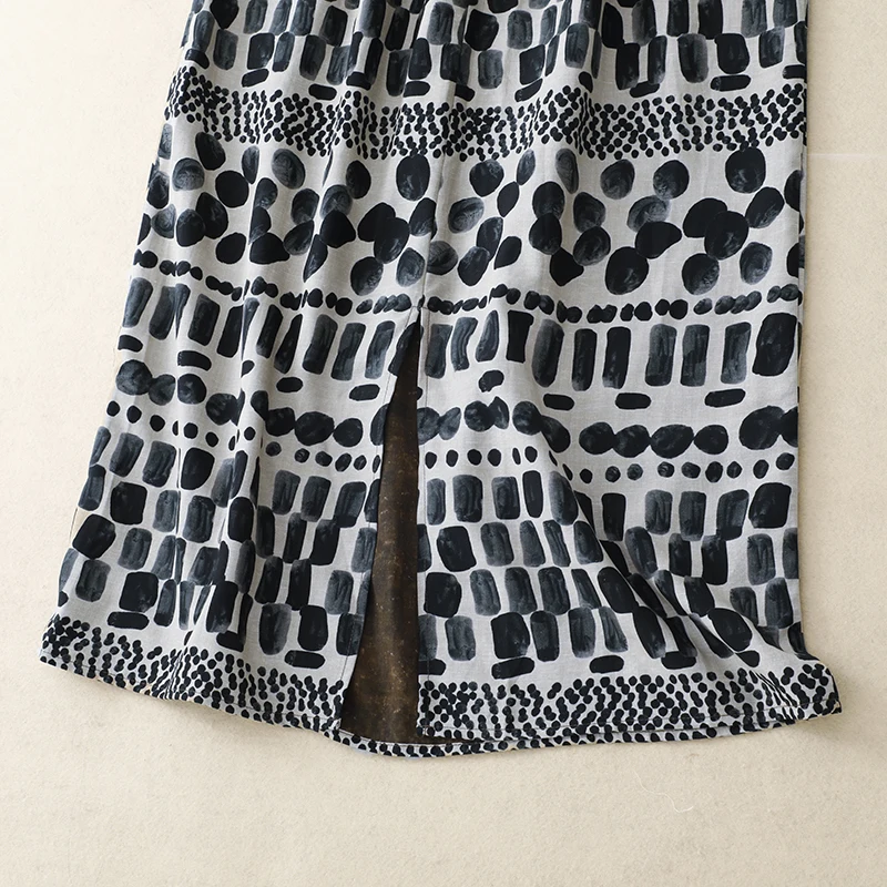 

Retro Print Linen Cotton Loose Casual Lightweight Straight Skirt Women's Summer New Sle Commute No Cotton Blend Long...