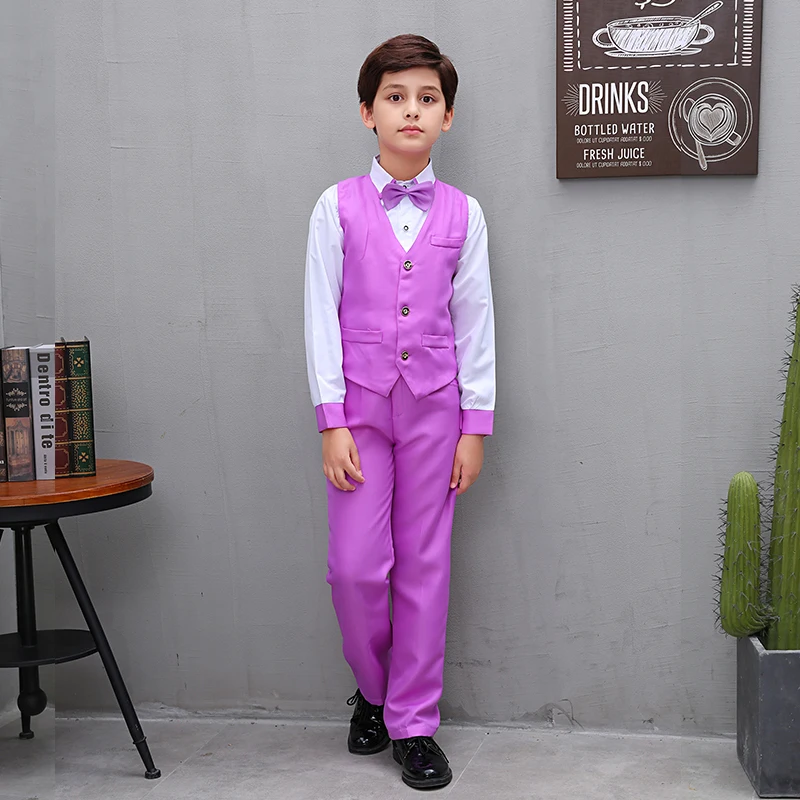 LOLANTA 4Pcs Kids Boys Formal Vest Suits Child Clothes Sets Wedding Piano Performance Outfits 3-12 Years