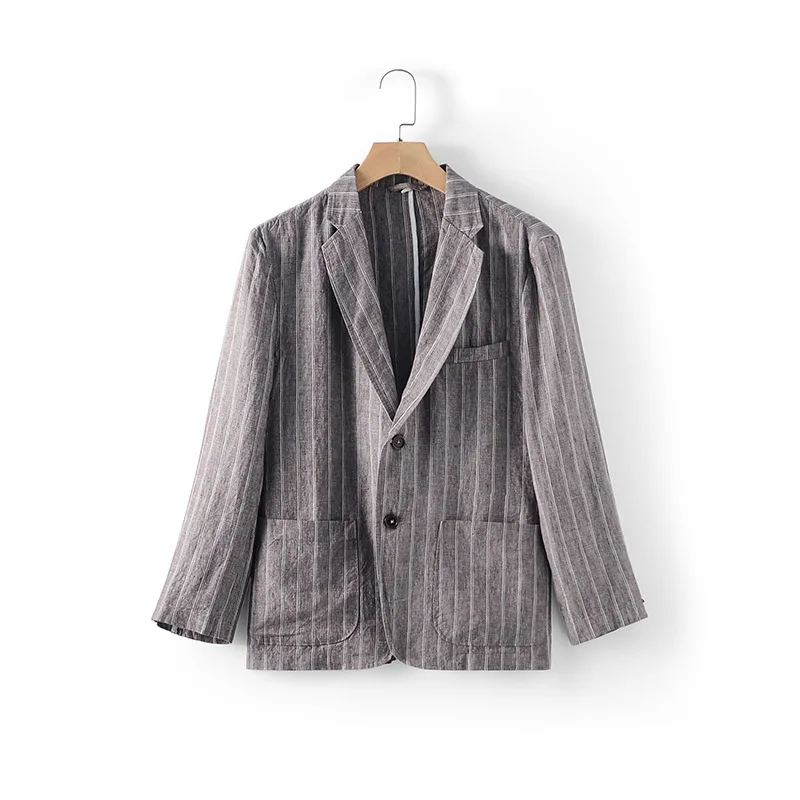 Spring and Summer Men's Thin Linen Suit Jacket Long Sleeve Business Lapel Jacket with Pockets Lightweight Men's Clothing