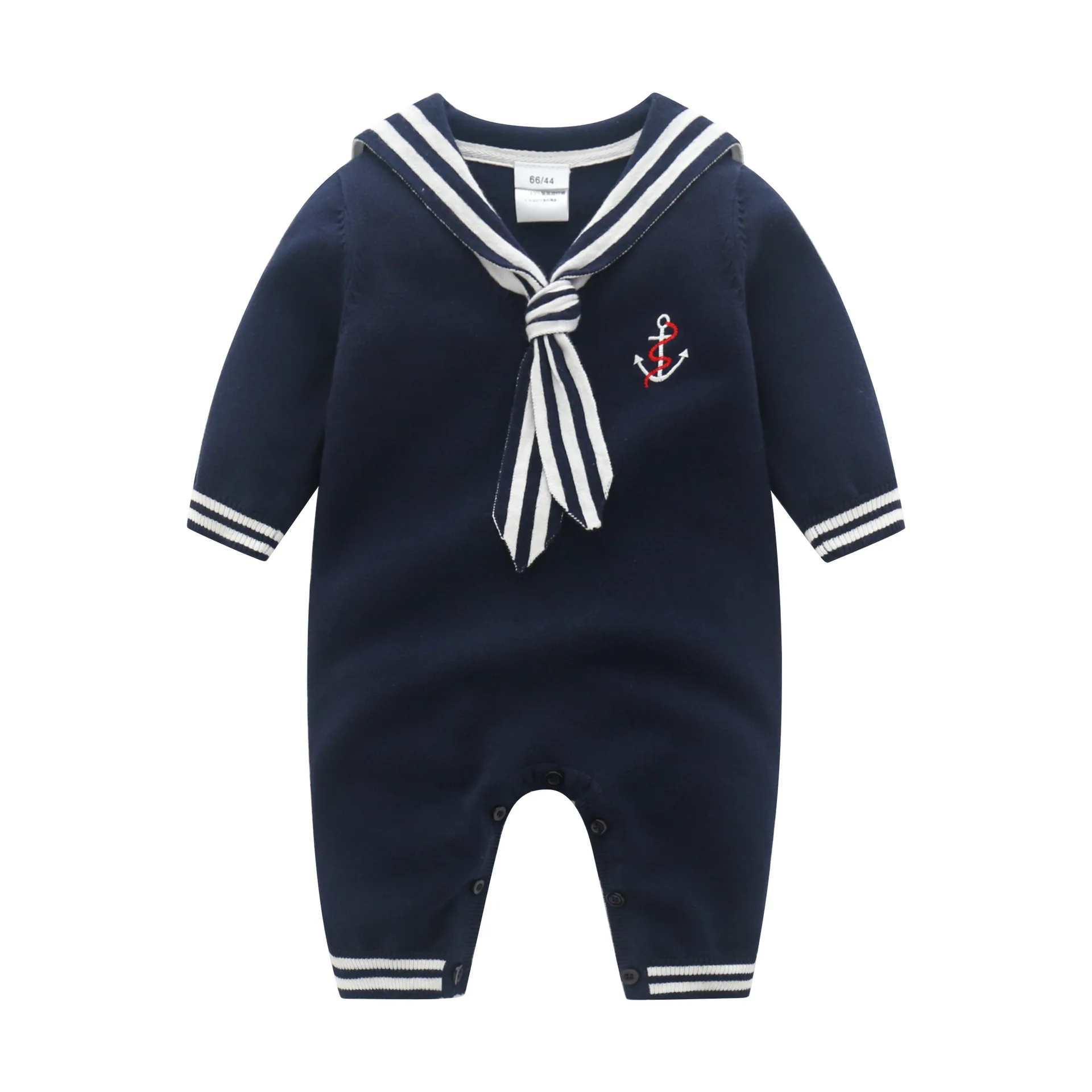 Fashion Baby Boys Sailor Rompers Autumn White Long Sleeve Newborn Infant Cotton Knitted Jumpsuits Outfits Winter Toddler Clothes