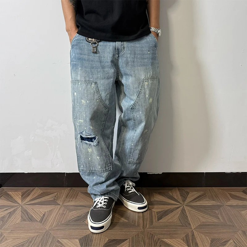 

Винтажные мужские джинсы свободного кроя из выстиранного дереваобразного денима, устойчивые к износу и разрывам, антистатические, из хлопкового денима.