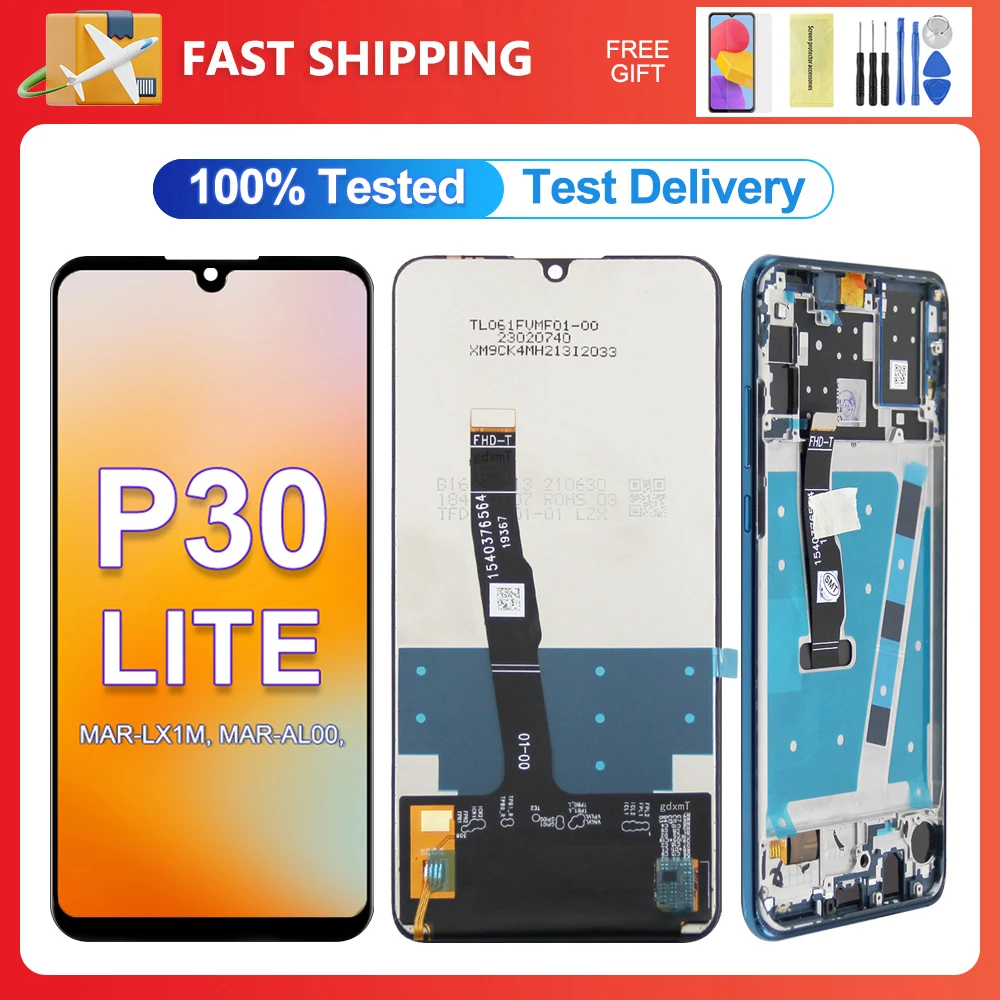 Test al 100% di alta qualità per HUAWEI P30 Lite Display LCD Screen Digitizer Assembly Nova 4E MAR-AL00 MAR-TL00 MAR-LX2 Parte di riparazione