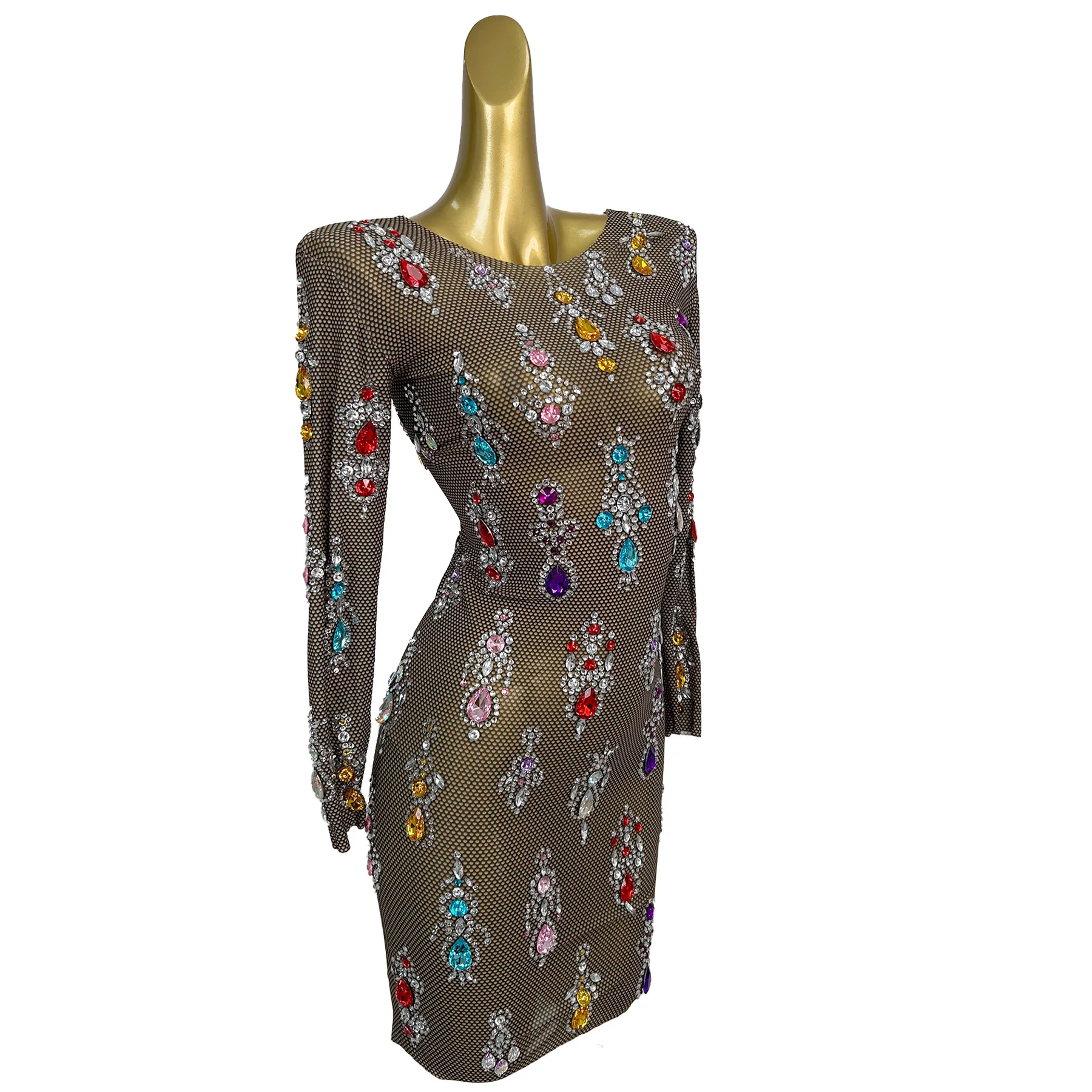 فستان سهرة نسائي أنيق من Tanghulu ملون كريستال الماس شبكة سوداء شفافة فستان شبكي لعيد الميلاد السنة الجديدة فساتين حفلات