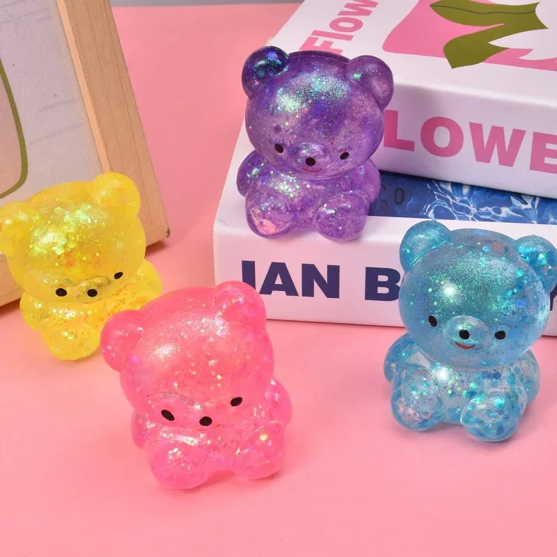 Fidget Bear Toy Squishys Glitter Gummy Bear Small Cute Animal Anti Stress Fidget Splat Decompressions Vent Squeeze Toy 2026 New+