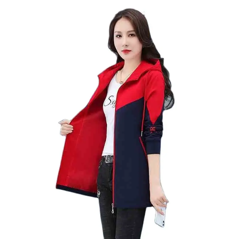 

Women's Fashion High-end Windbreaker In The Long Casual Coat Somen Loose New Korean Temperament Splicing Hooded Coat Women Tide.