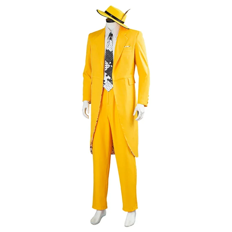 The Mask Jim Carrey Cosplay Costume Adult Men Yellow Suit Uniform Outfits Halloween Carnival Costumes Custom Made