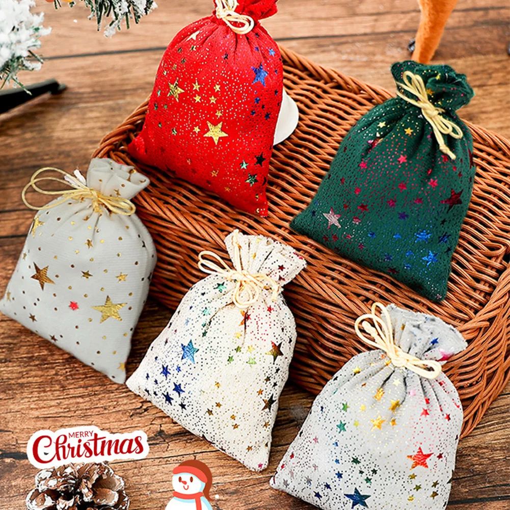 Christmas Drawstring Candy Bags Velvet Gold Foil Star Moon Gifts Pouches 10x14 Cm Set Of 10 Reusable Party Favor