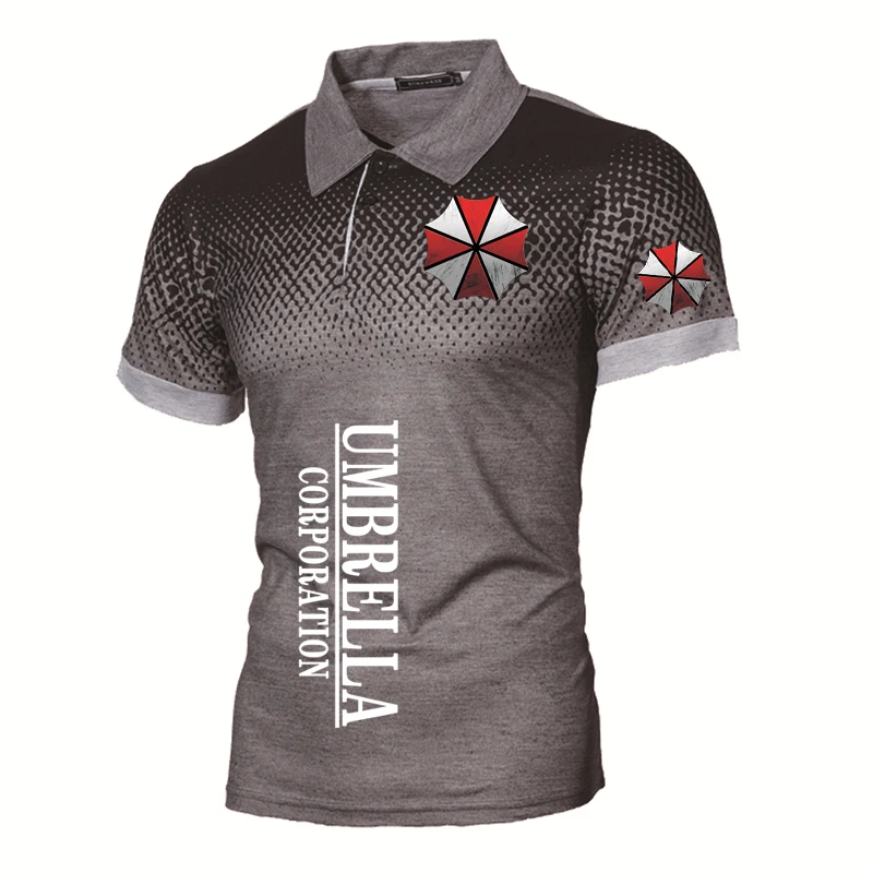 Summer Men\'s Polo shirt Umbrella Corporation Print High Quality Short Sleeves Man Harajuku Classic Tops Racing Motorcycle Racer