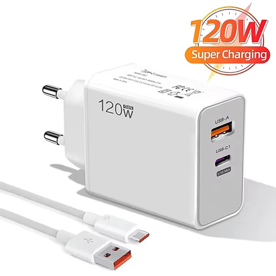 120W 6A USB Type C Charger USB C PD Fast Charging Charger Cable Quick Charge 3.0 Adapter For iPhone Xiaomi Samsung Oneplus Poco