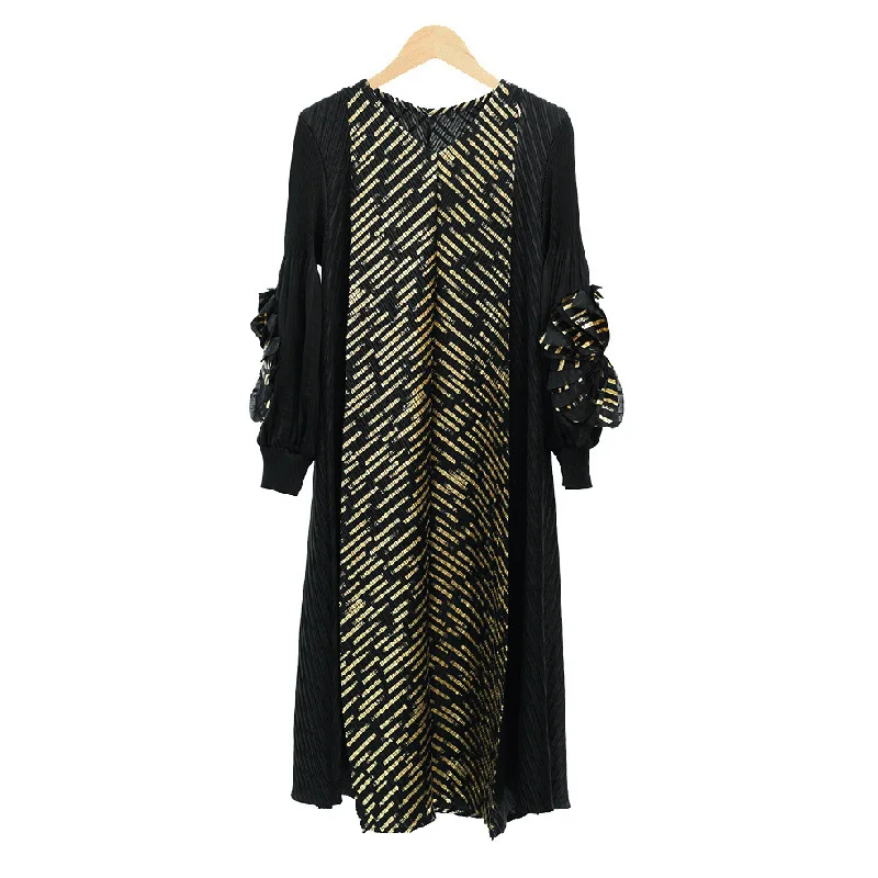 Autumn new women's high-end hot stamping hand plate flower loose dress