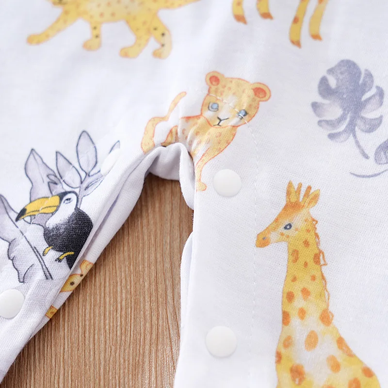 Spring And Autumn Boys And Girls Cute Cartoon Animal All Over Print Long Sleeve Baby Bodysuit