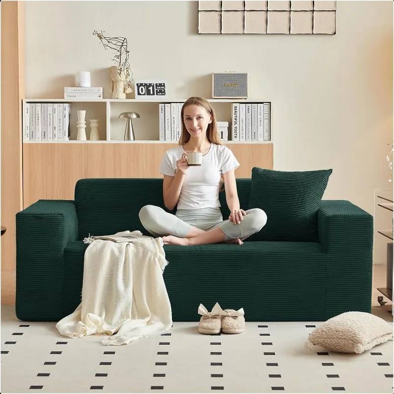 

Small Corduroy Sofa, No Assembly Needed, Couch for Living Room/Bedroom/Apartment/Home Office,(Loveseat, Dark Green)