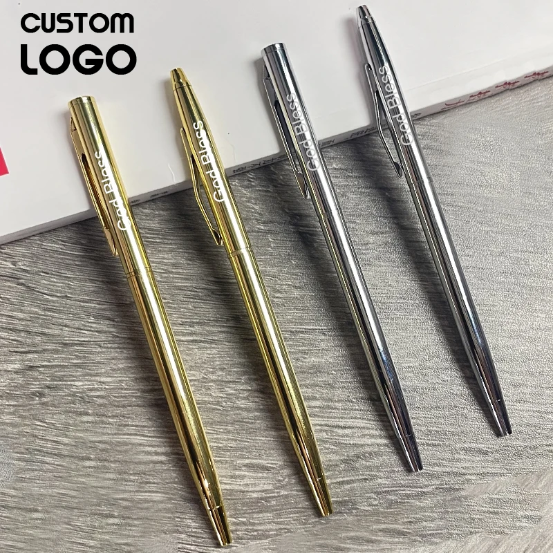 

10pcsNew Metal Ballpoint Pen Rose Gold Pen Custom Logo Advertising Ballpoint Pen Lettering Engraved Name School&Office Supplies