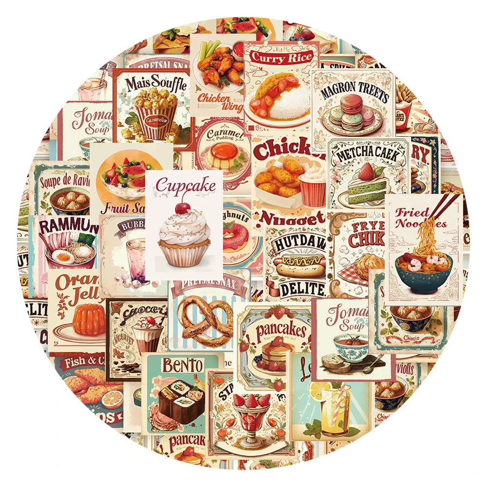 

10/30/50pcs Cartoon Aesthetic Dessert Cake Stickers Retro Food Graffiti Decals for Scrapbook Laptop Phone DIY Decoration Sticker