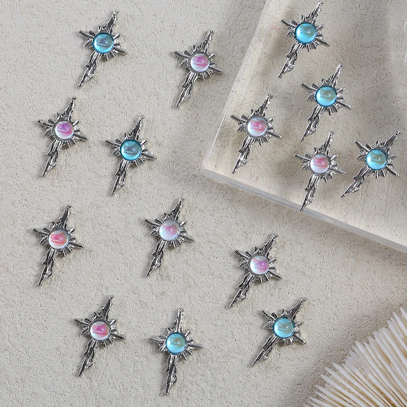 5pcs 3D Alloy Nail Charms Decorations Cross Star Accessories Glitter Rhinestone Nail Parts Nail Art Materials Supplies