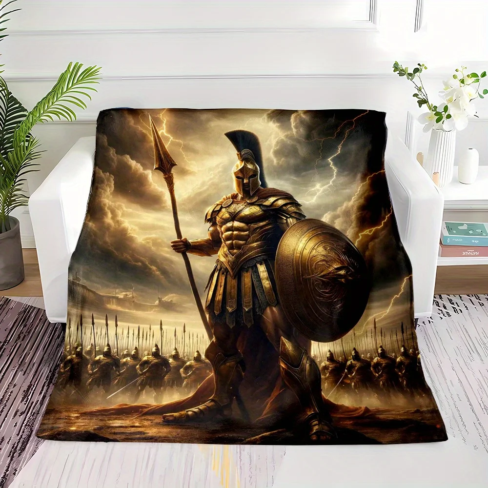 Spartan Warrior Flannel Blanket - Soft Reversible All-Season Throw, Ideal Gift for History Lovers & Military Enthusiasts