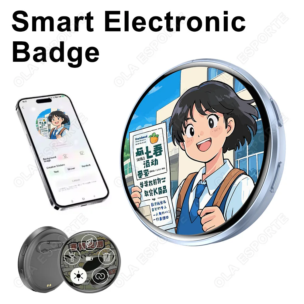 

Electronic Badge HD Touchscreen Digital Photo Display Brooch Electronic Badge Anime Pins for Backpacks Christmas Boys Girls Gift