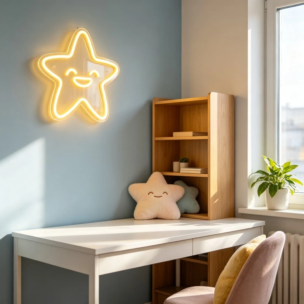 Smile Star Neon Sign LED Marquee Light for Room Nursery Decor Aesthetic Glowing Wall Art Reusable USB Night Light Birthday Gift