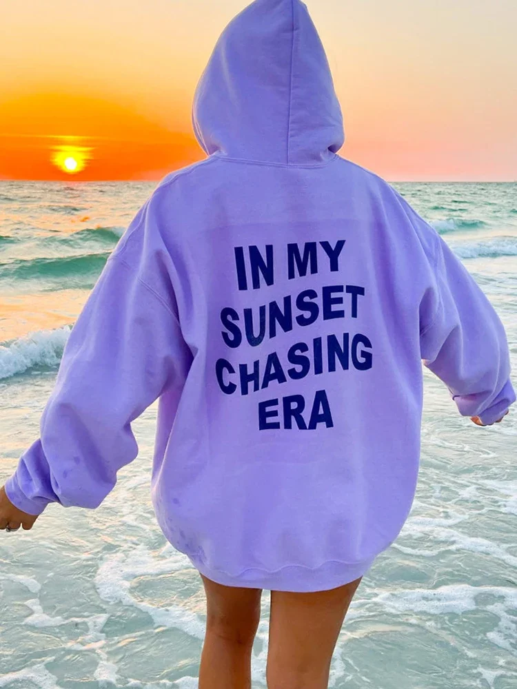 In My Sunset Chasing Era Prints Womens Cotton Sweatshirts Personality Street Hip Hop Hoodies All-math Casual Female Long Sleeves