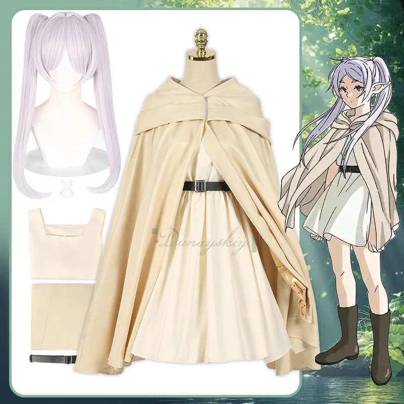 

Аниме Beyond Journey's End Frieren, карнавальный костюм, элегантное платье, плащ, парик, повседневная одежда, карнавальный костюм на Хэллоуин