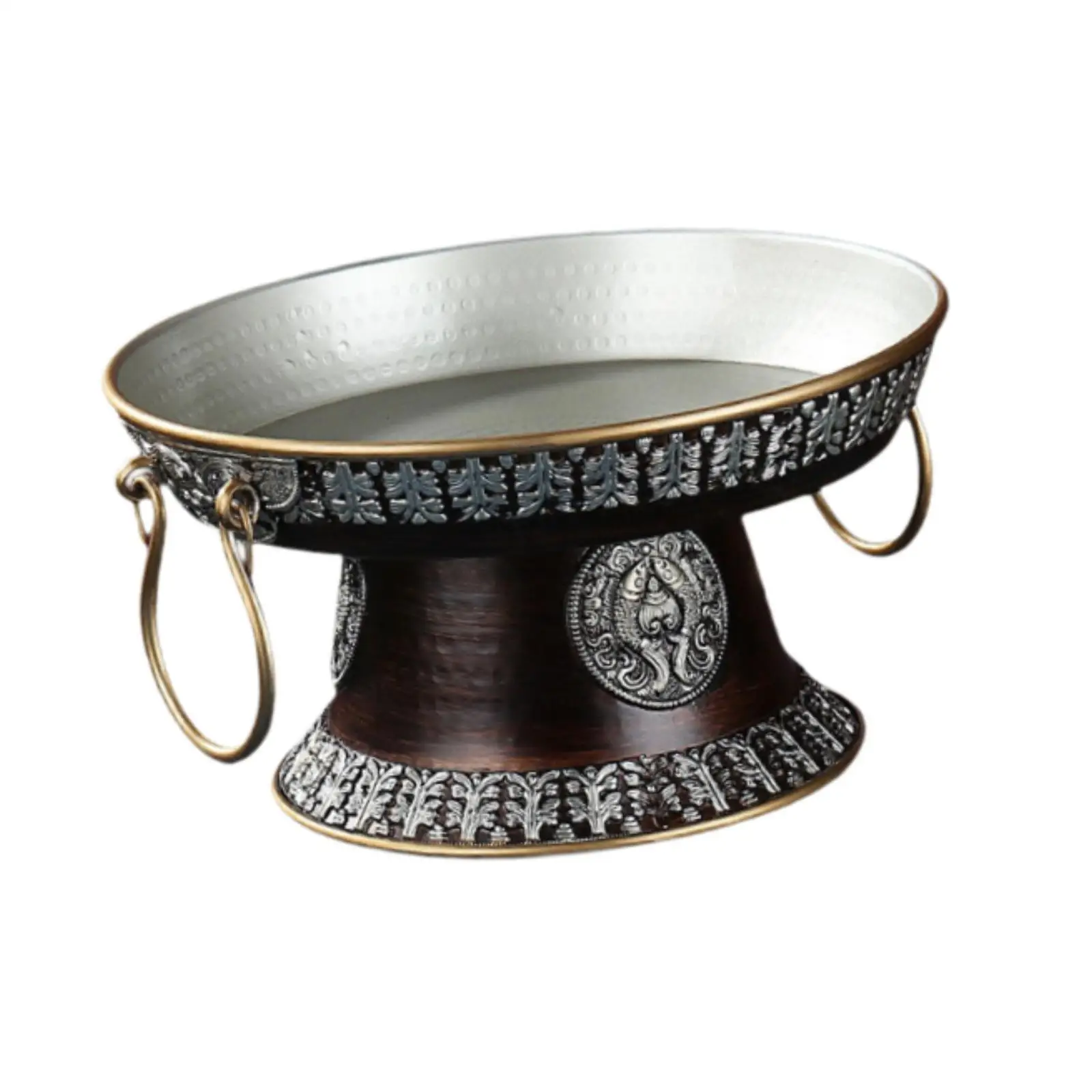 Ornamental Alloy Buddhist Tray Decorative Plate Serving Bowl for Home Altar Ritual Table Decoration