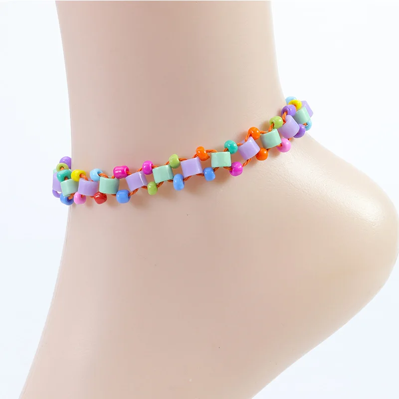 Boho Women Glass Beads Woven Anklet Beaded Bracelet On The Leg Beach Barefoot Foot Jewelry Handmade Rope Thread Weaving Braid