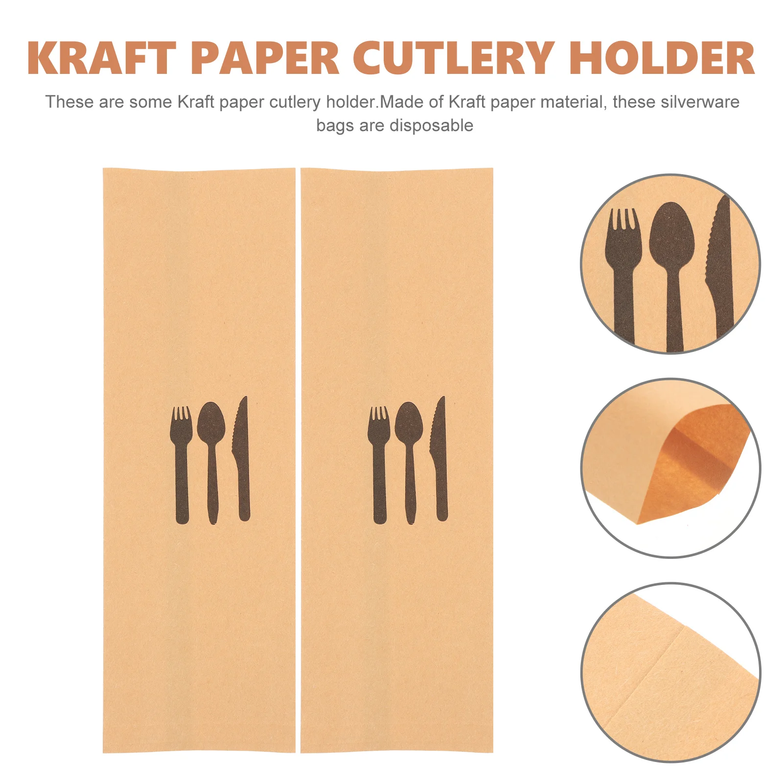 100 Pcs Kraft Paper Cutlery Set Restaurant Cover Tableware Bags Dining Napkin Holder Sleeve Fork Dinner Party