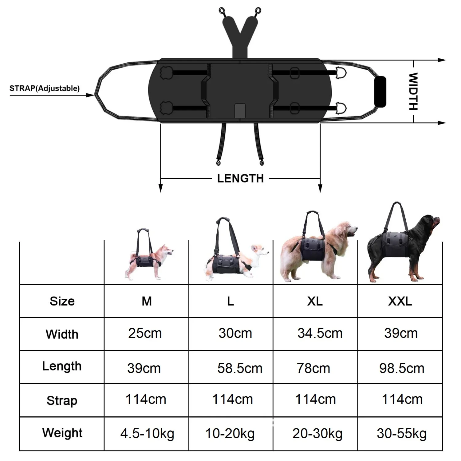 Adjustable, portable and convenient dog sling with comfortable hip support for rehabilitation and limping canines - Ideal mobili