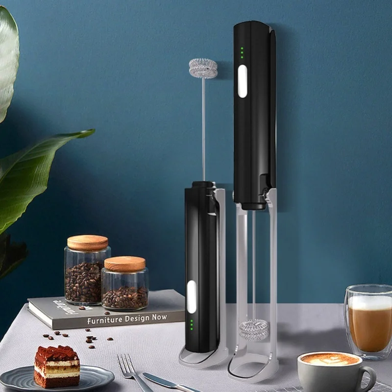 Handheld Milk Frother Black Color Dual Hoop Head 3 Gears Adjustable Electric Foam Maker For Coffee