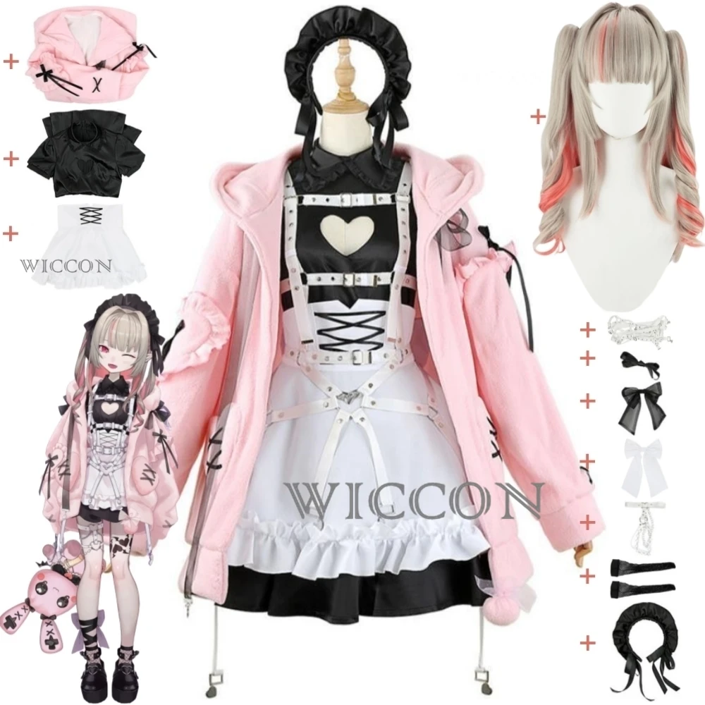 

Youtuber Vtuber Makaino Ririmu Kissme Lovelyheart Lolitania Rrm Nijisanji Gamers Cosplay Costume Wig Anime Dress Halloween Suit