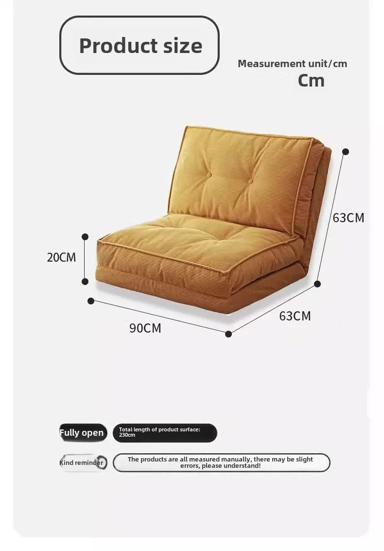 Modern Single Sofa Bed for Living Room Foam Padded Collapsible Bean Bag Fabric Reclining Foldable Various Colors Sizes Available