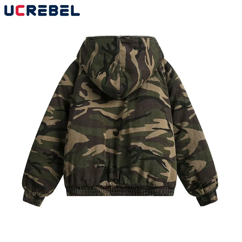 Camouflage Spliced Quilted Jacket Mens Winter High Street Thick Raglan Sleeve Loose Hooded Padded Jacket Men