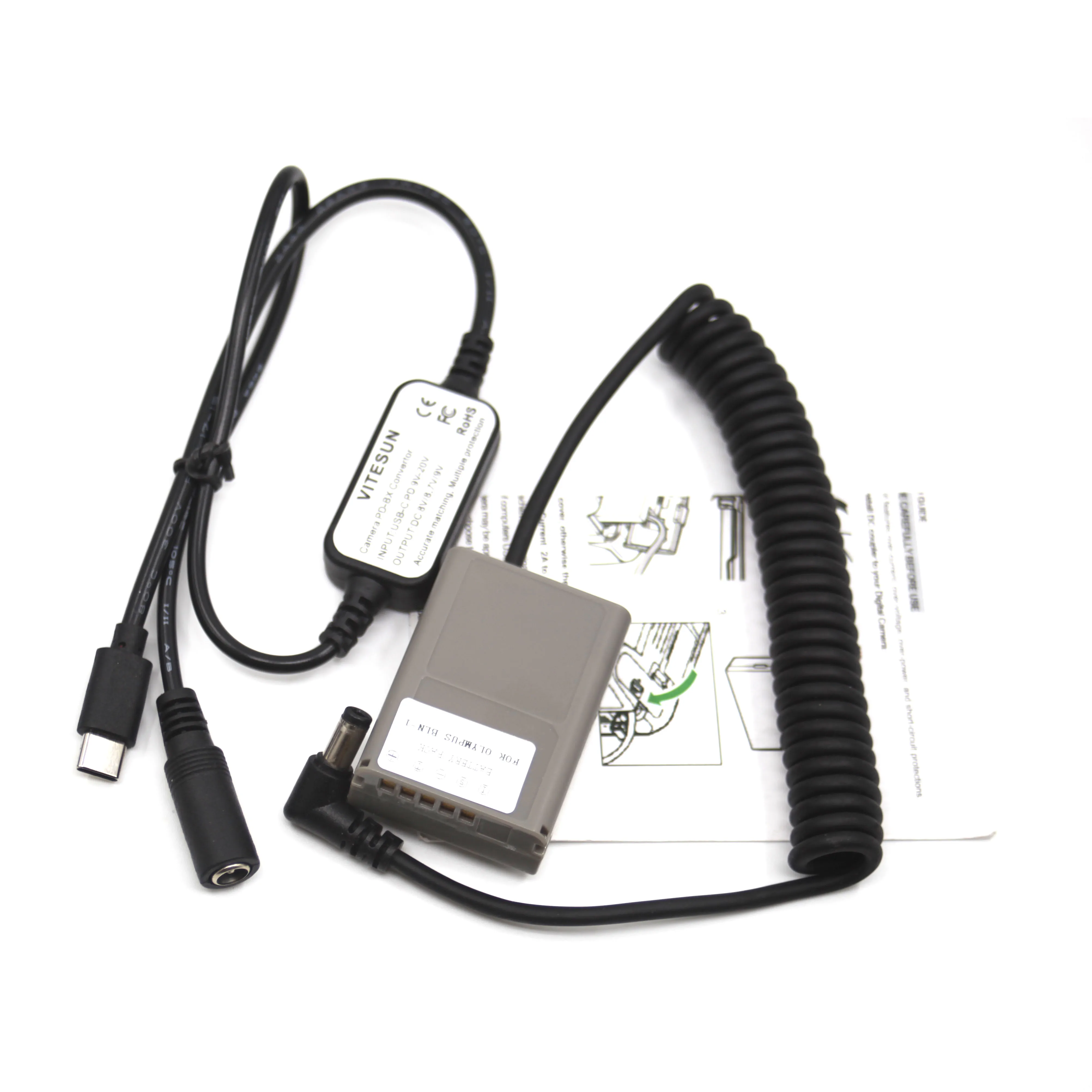 USB-C DC Cable Female Plug+PS-BLN1 Dummy Battery BLN-1 DC Coupler Supply for Olympus OM-D E-M1 P5 M5 PEN-F E-M5II Camera