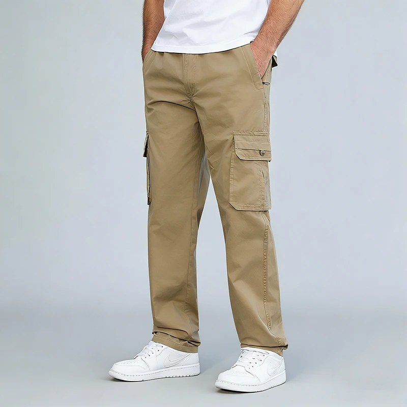 

Мужские тактические брюки карго из 100% хлопка, высококачественные, с эластичным поясом, большие размеры, с множеством карманов, свободные прямые рабочие брюки