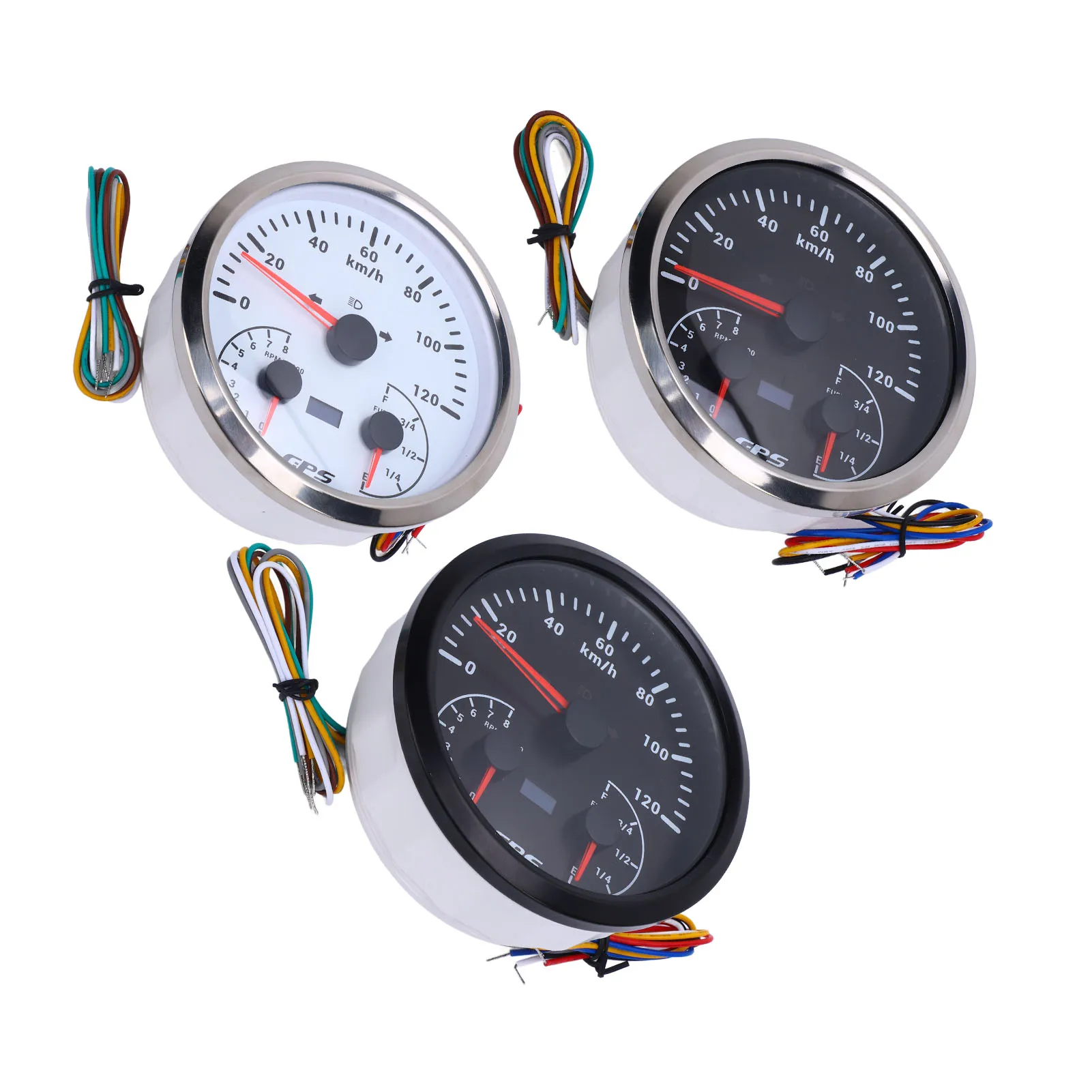 110mm 4-3/8in 3 in 1 GPS Speedometer Tachometer with Fuel Gauge Turn Signal DC9-32V 120 KM/H 8000 RPM Red Backlight for RV Yacht
